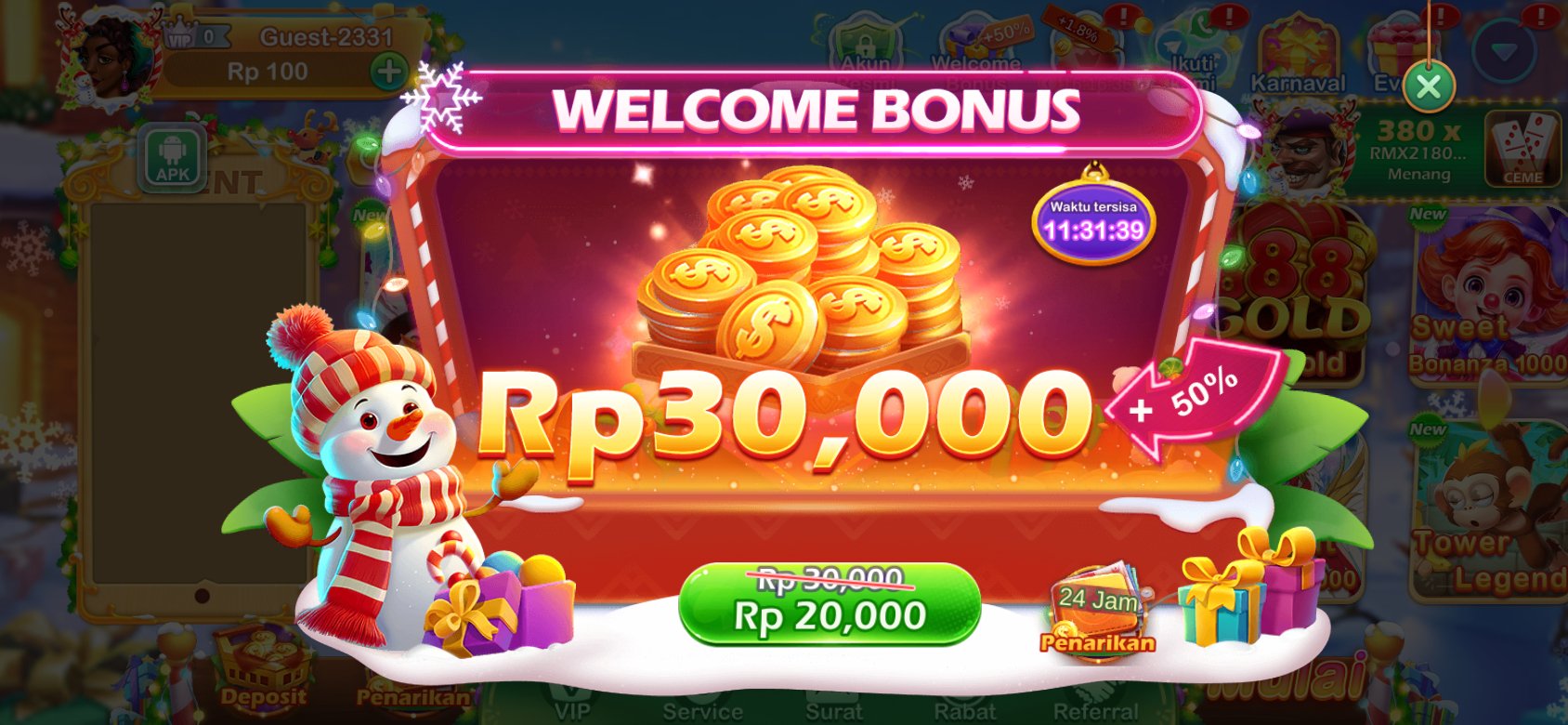 Bonus selamat datang Dot K3K3 8 71 dengan diskon spesial untuk pengguna baru.